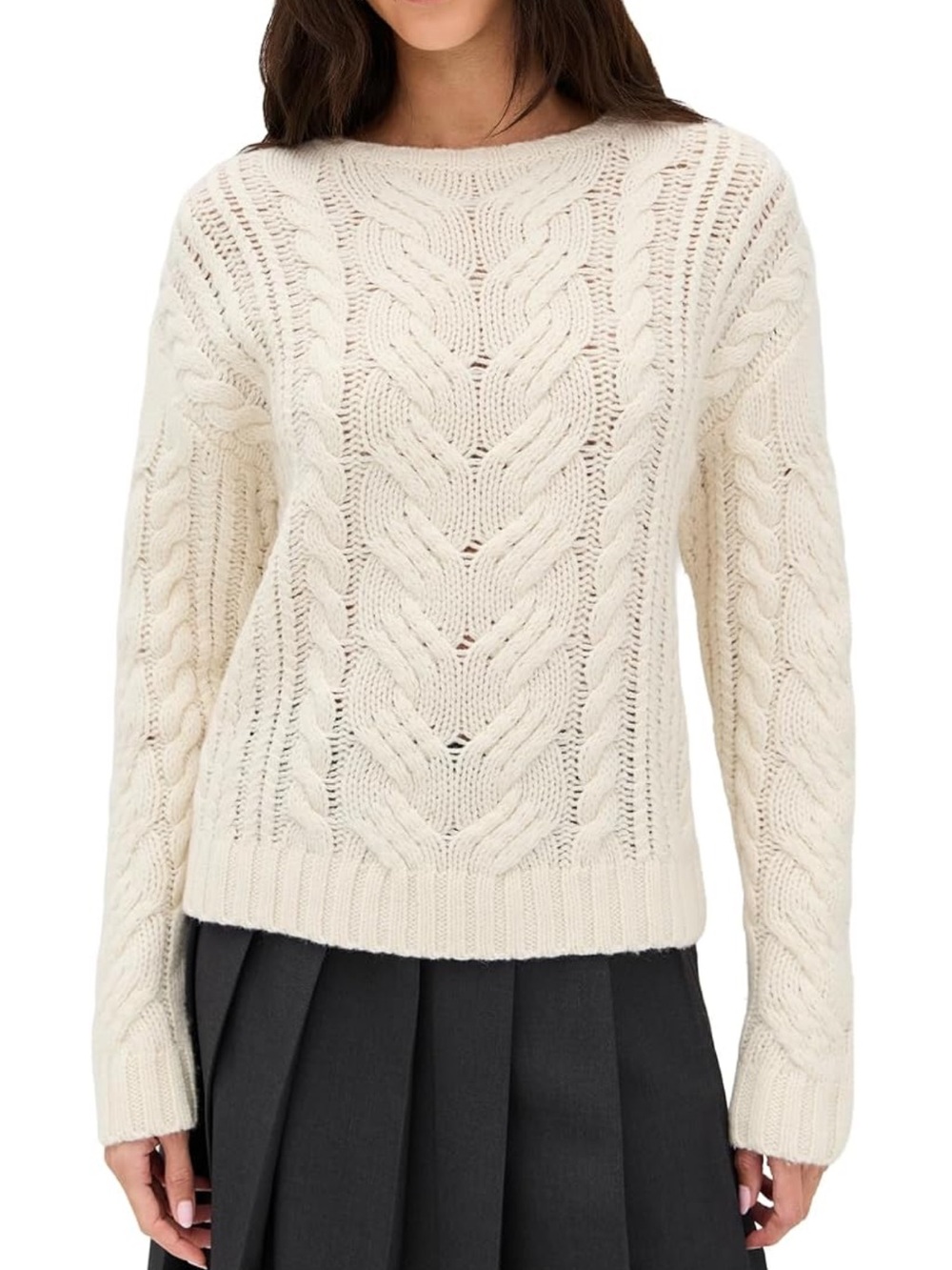 Le Bop Classic Fisherman Cable Knit Crewneck Sweater - Cream